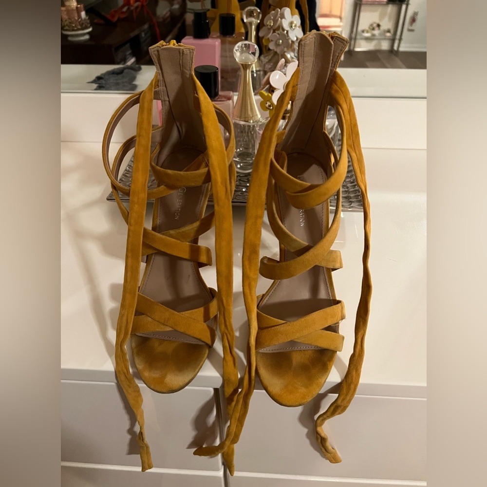 Yellow lace up sandals